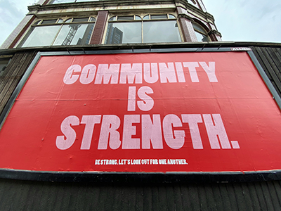 Sign on building.